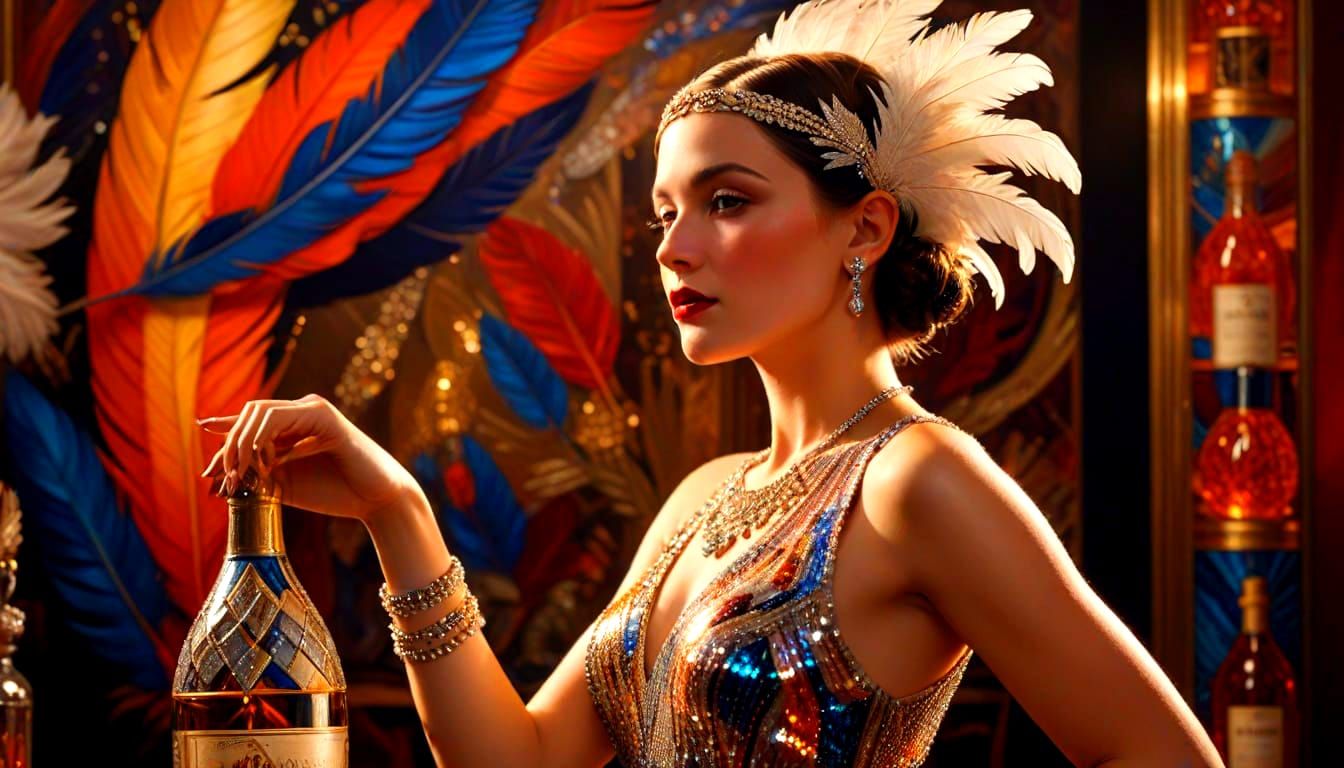 Flapper Dancing Charleston in Smoky Jazz Club, Hyperrealism