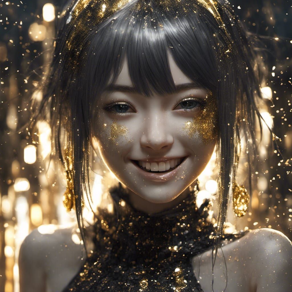 Glitter Anime Girl: Photorealistic 3D Portrait
