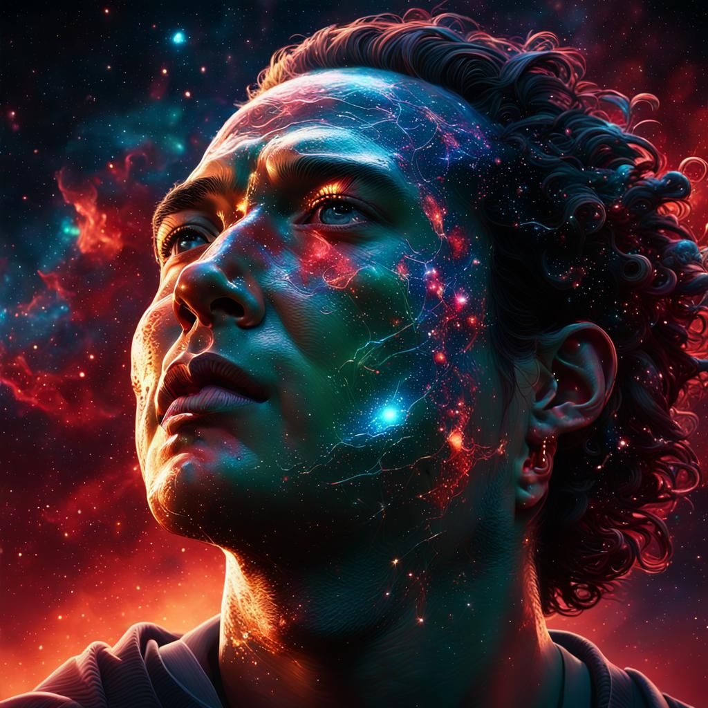 Dramatic Red Night Sky with Galaxy, Digital Art