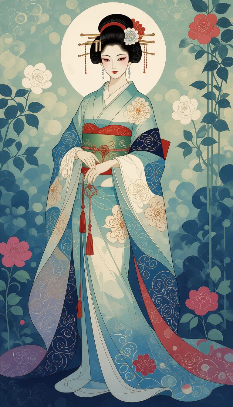 Elegant Woman in a Dreamlike Murakami-esque Environment