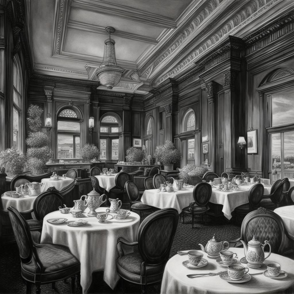 Graphite Drawing of High Tea at the Empress Hotel