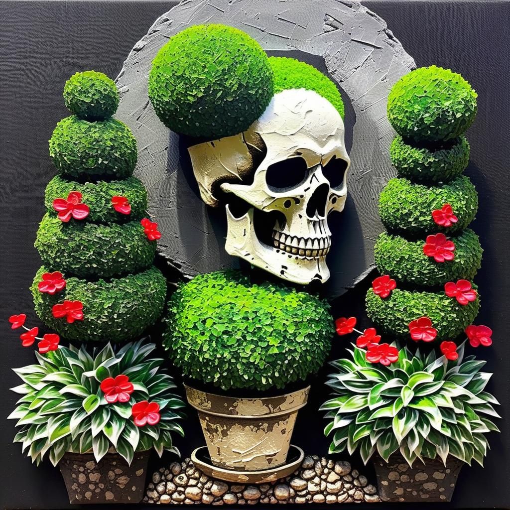Skull topiary rockery