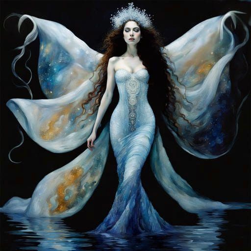 Ethereal Ice Queen with Sheer Wings, Klimt Style