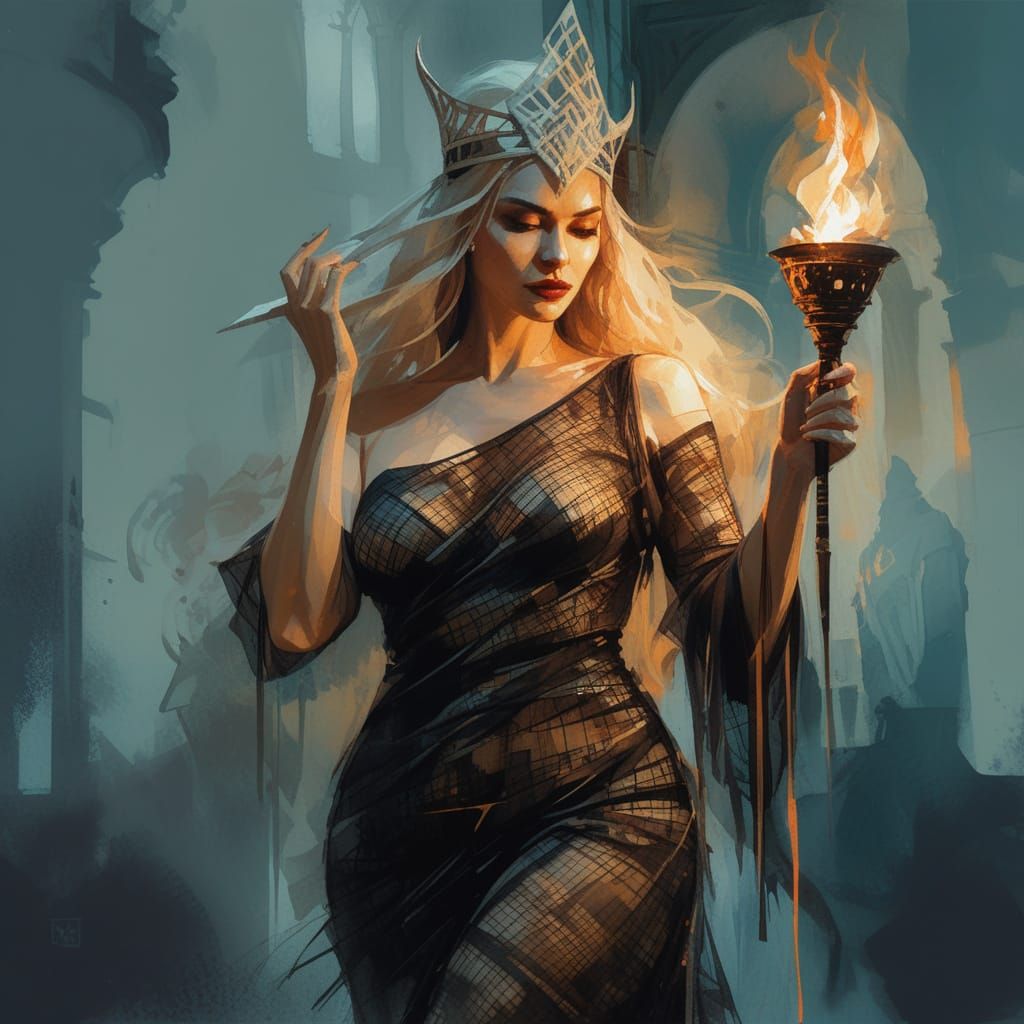 Sorceress with Torch in Underworld Temple