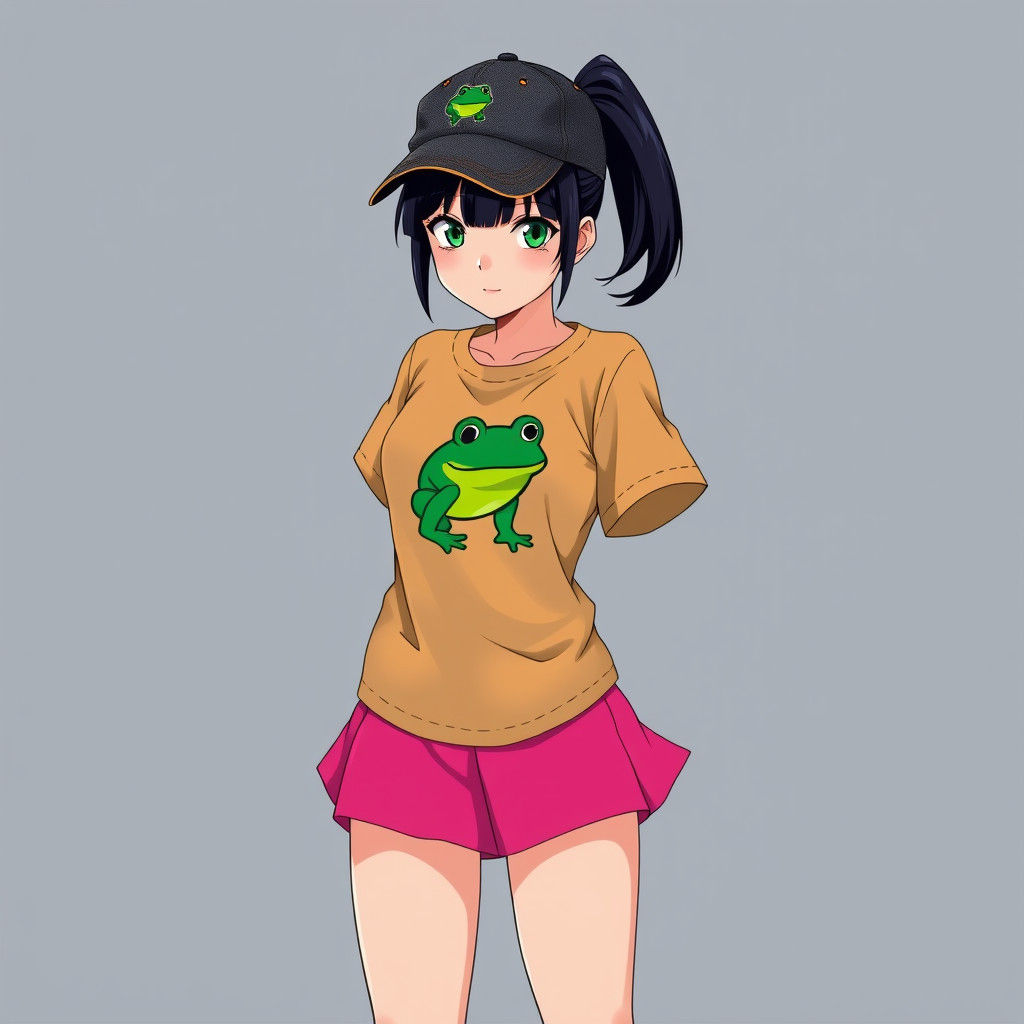 Anime Woman with Green Eyes in Manga Style