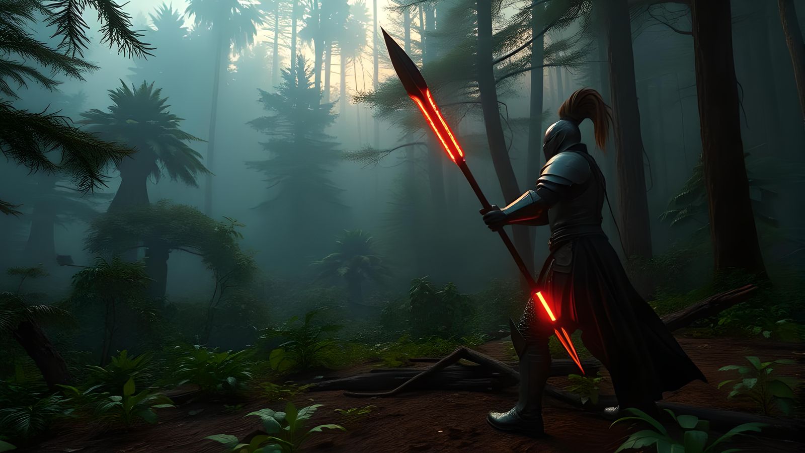 Cyberpunk Knight on Alien Jungle Planet