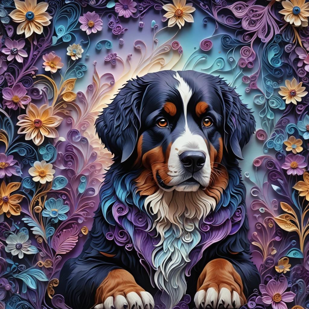 Luminous Iridescent Bernese Mountain Dog Digital Painting