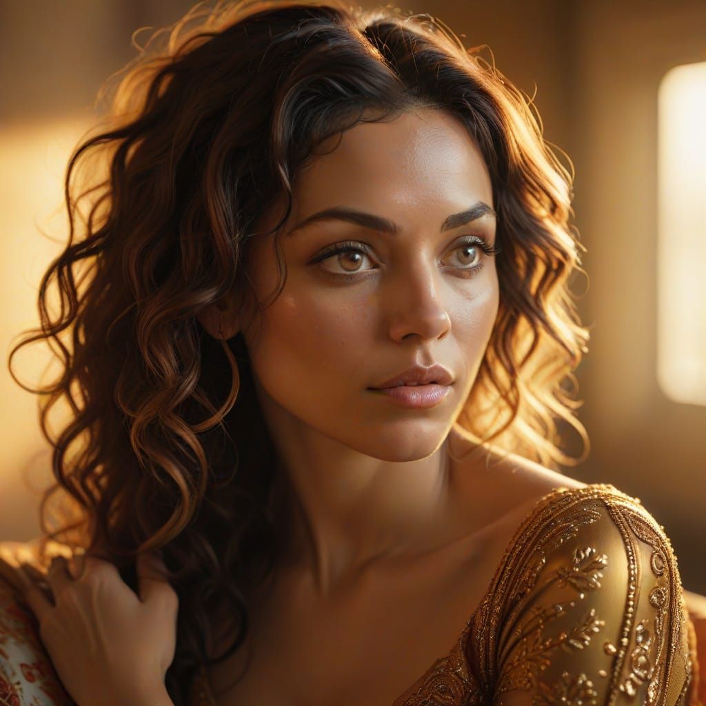 Sensual Goddess Portrait in Golden Hour Lighting
