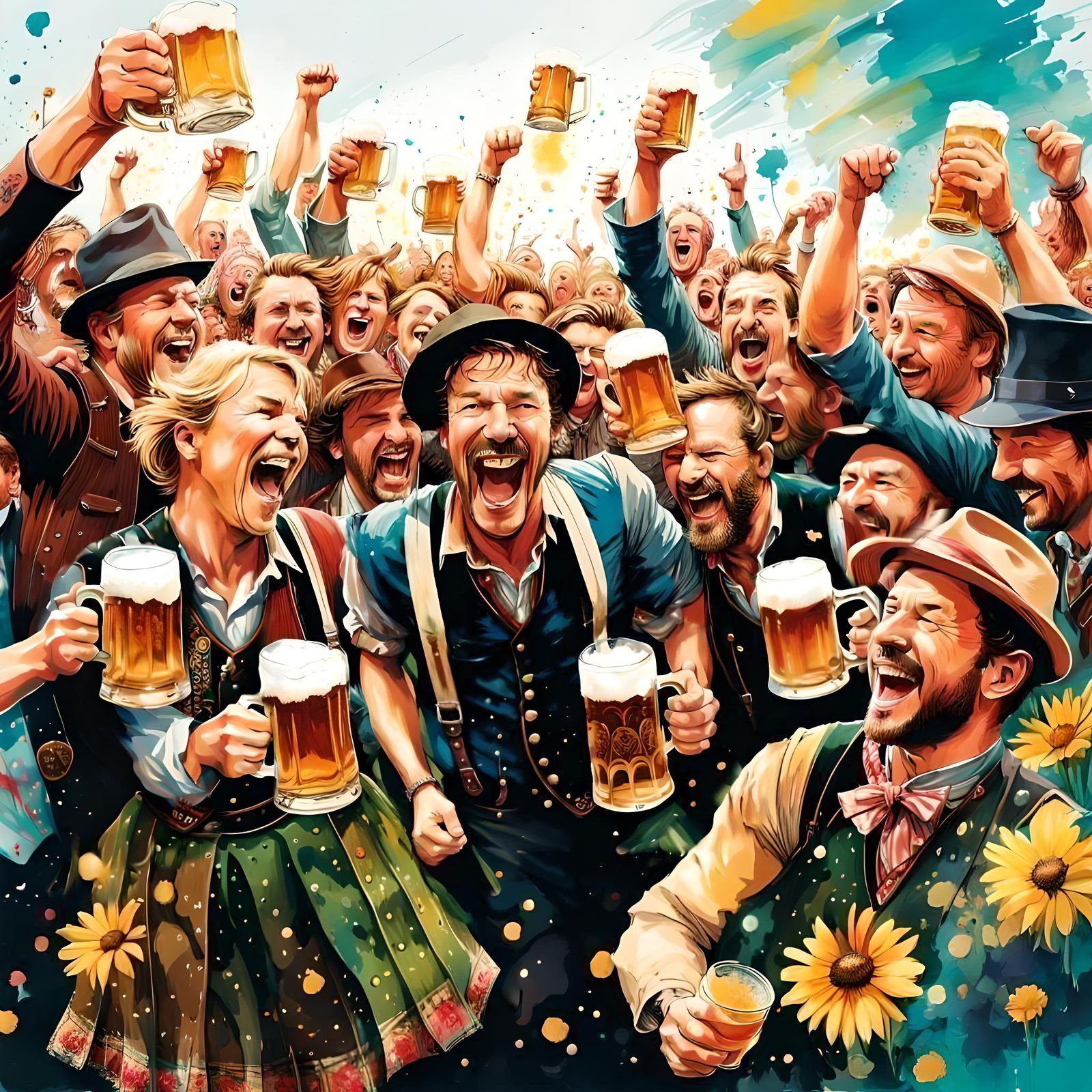Oktoberfest Celebration with German Band in Gouache Style