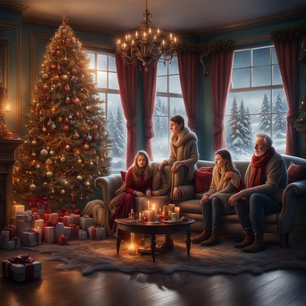 Festive Family Christmas Scene in Detailed Digital Art