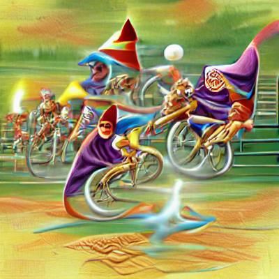 Wizard on Bicycle in Fantasy Landscape
