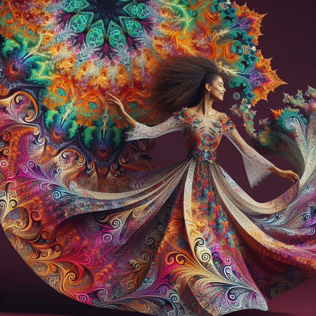 Fractal Dress Dance: South Asian Woman in Motion