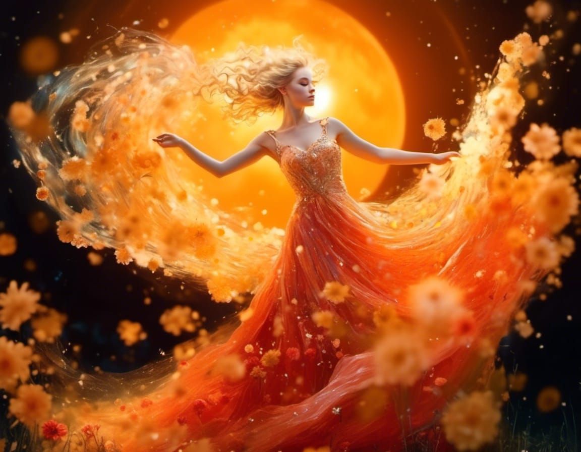 Elven Woman Dancing in Moonlit Meadow