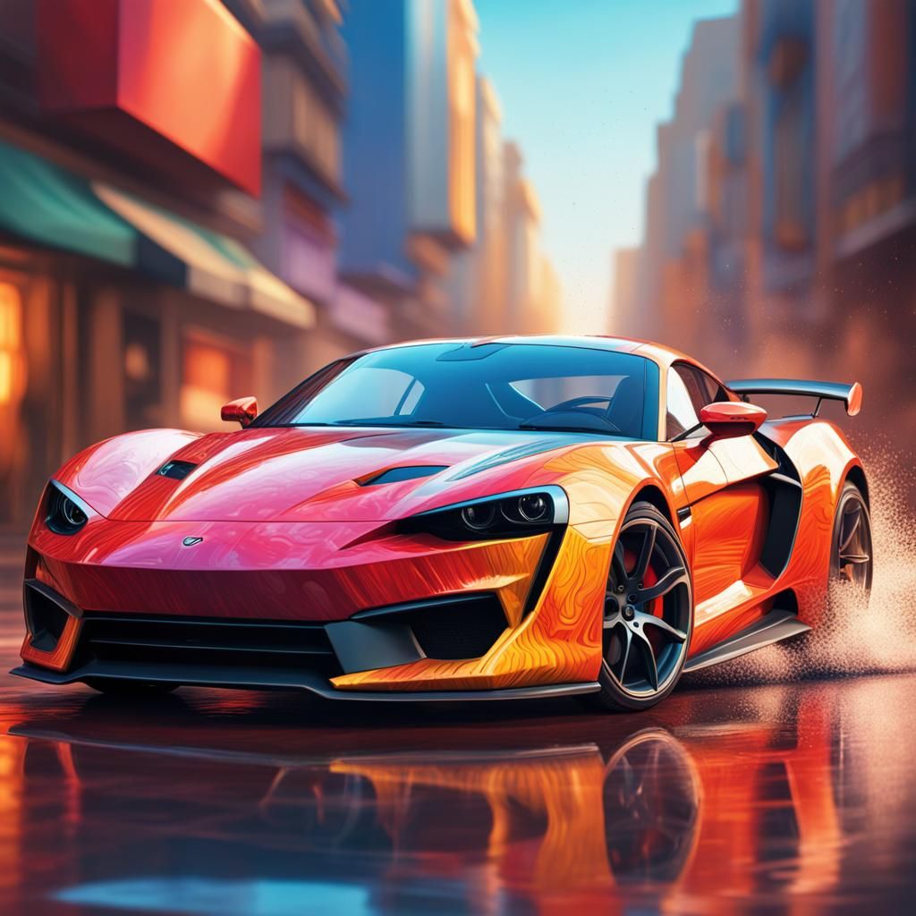 Hyperrealistic Sports Car Splash Art Concept
