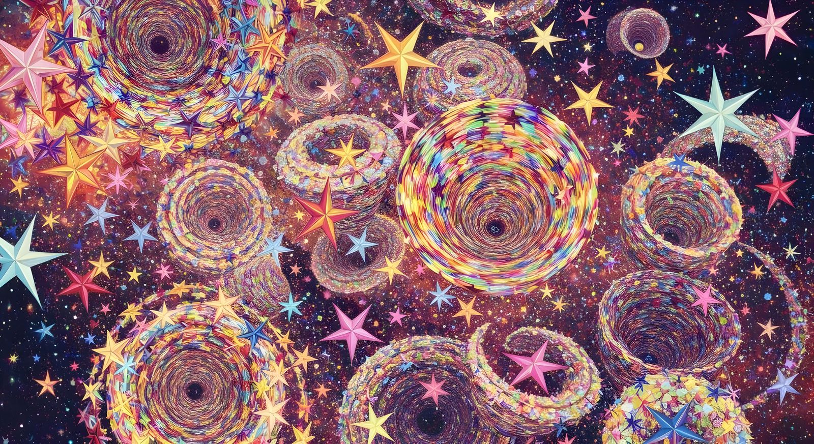 Rainbow Star Tunnels in Oil Painting Style