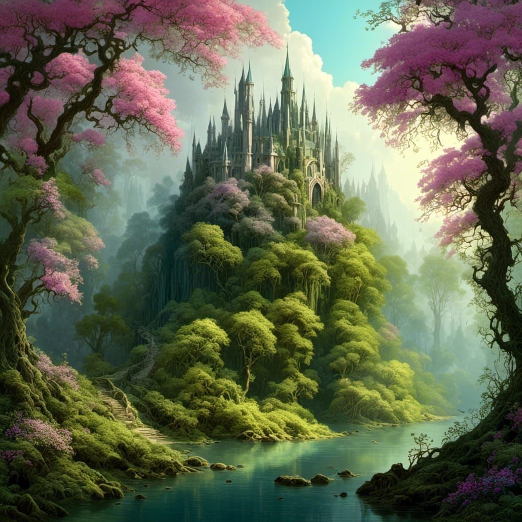 Elven Princess Fairytale Palace in Spring Forest