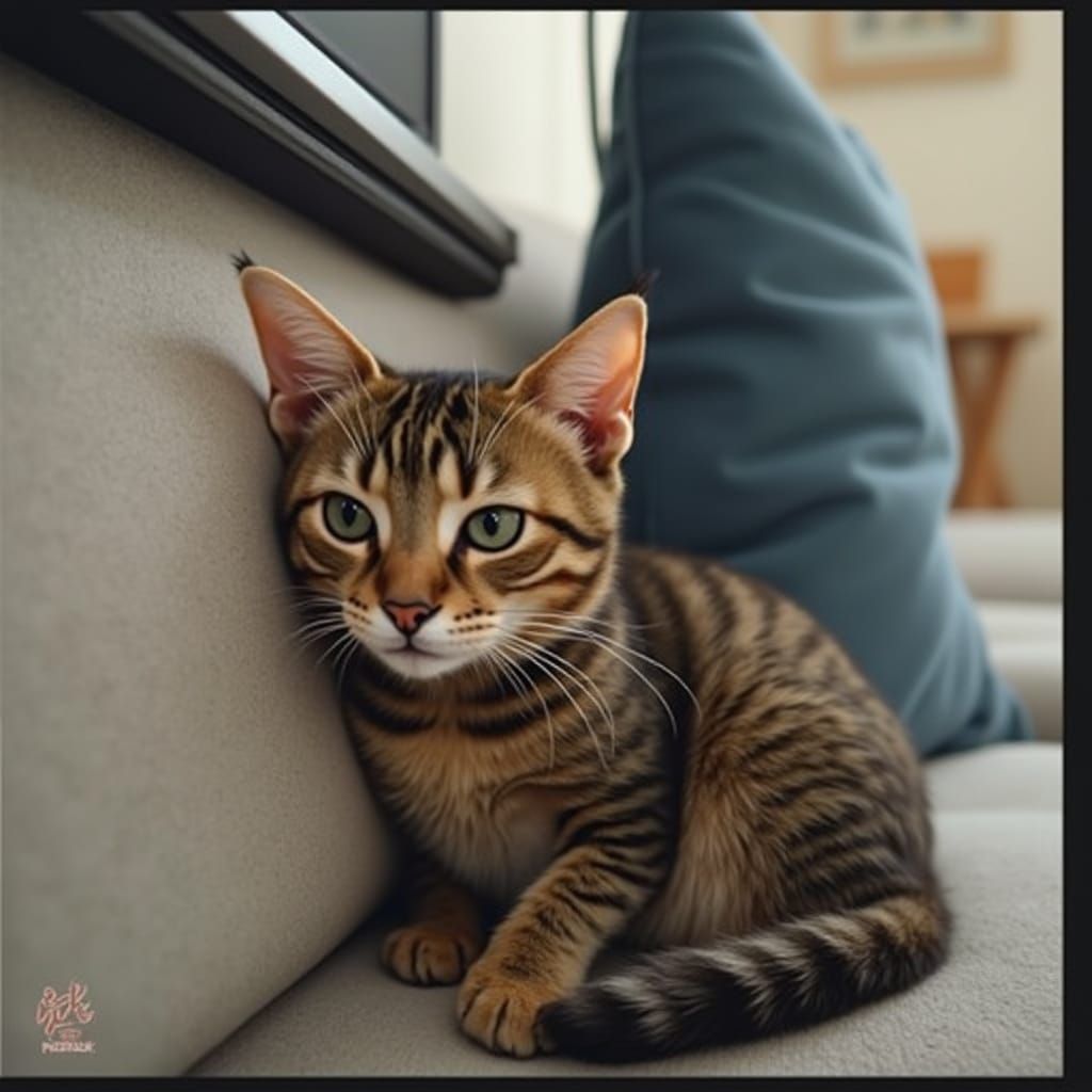 Cat Curled Up Watching TV, Realistic Texture