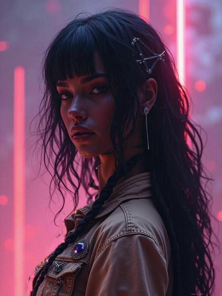 Space DND Dark-Skinned Female Character in Detailed Matte Pa...