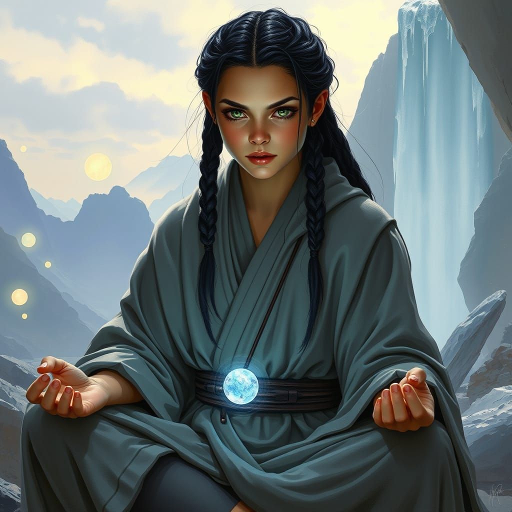Jedi Meditating in Serene Landscape