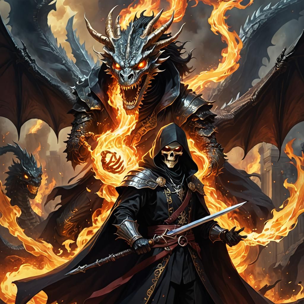 Wizard Dueling Dragon in Anime-Inspired Digital Painting