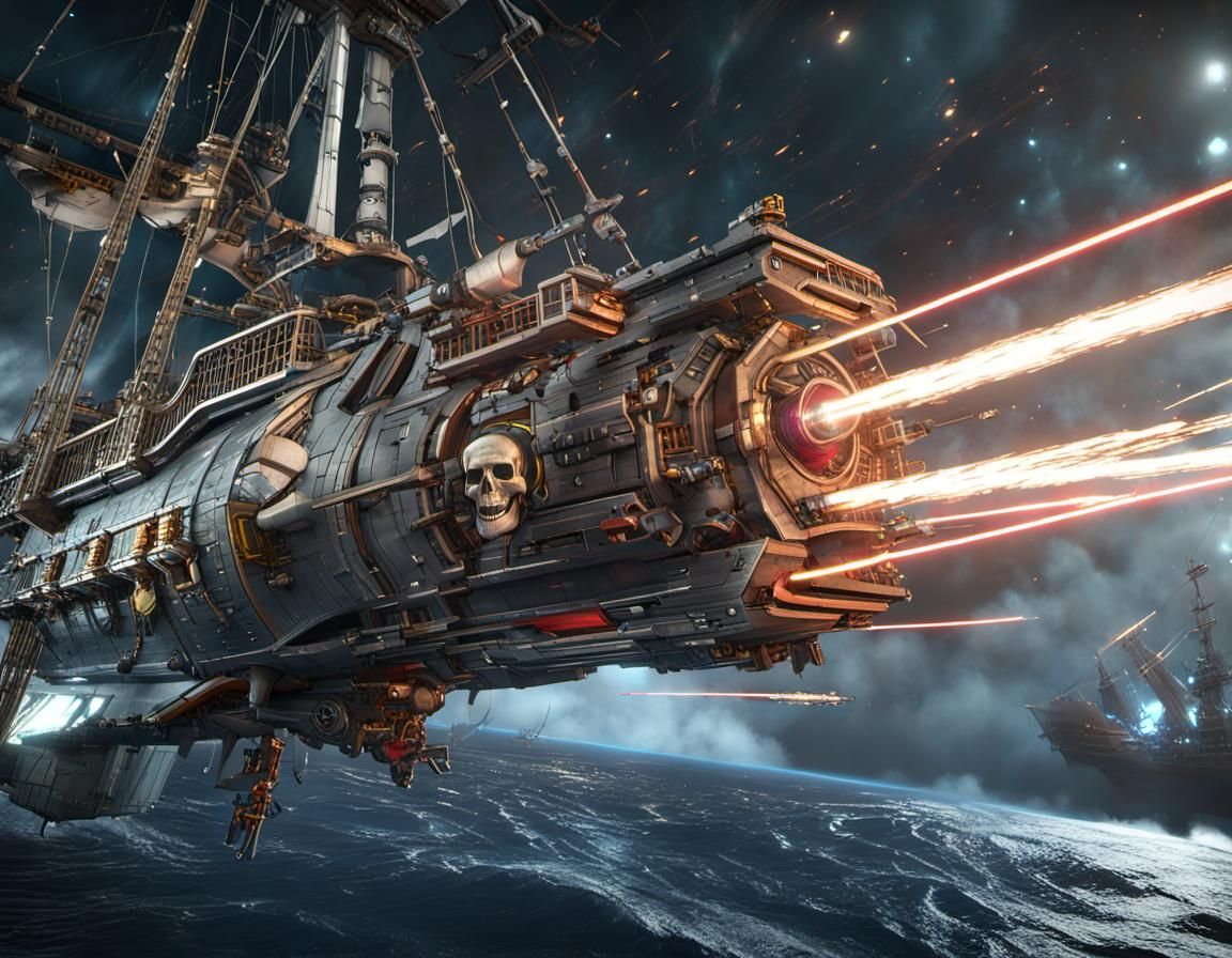 Pirate Spaceship Star Battle in 3D Game Style