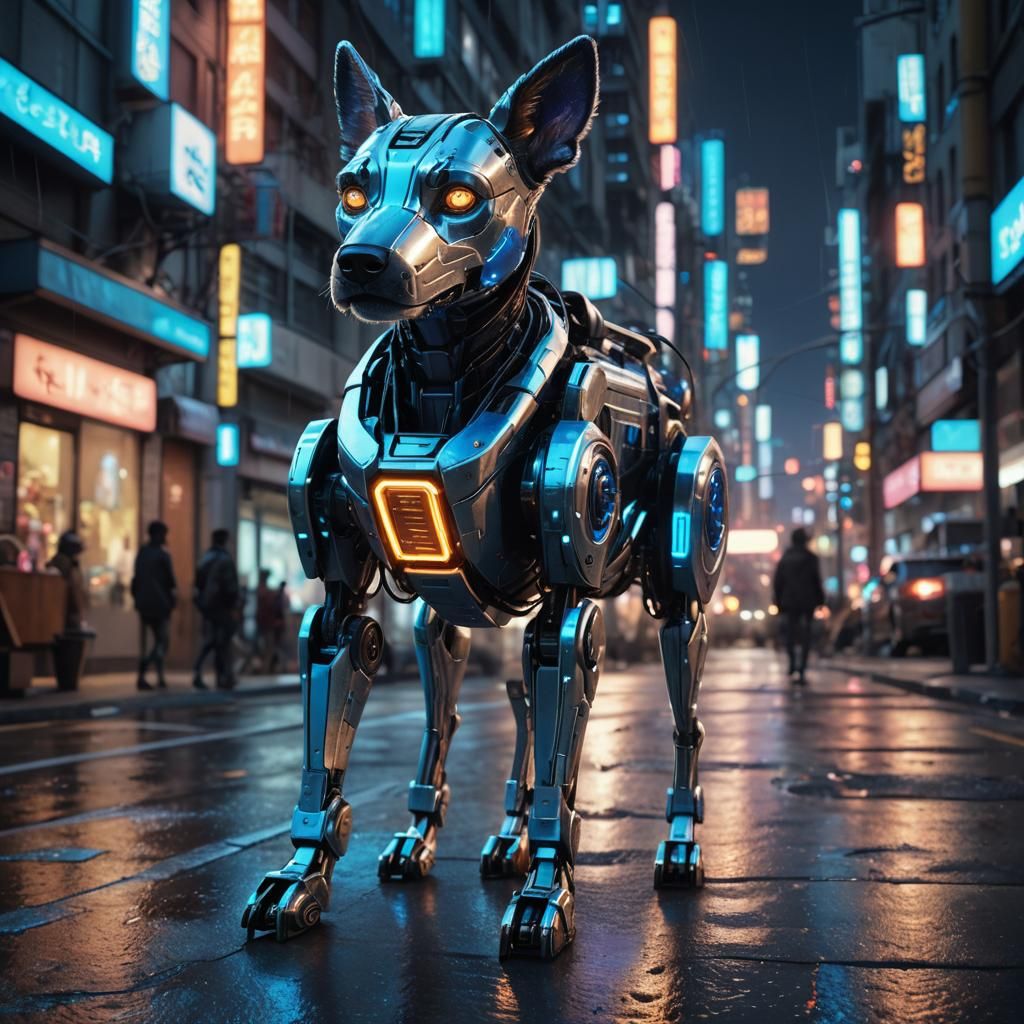 Neon Sci-Fi Robot Dog Concept Art