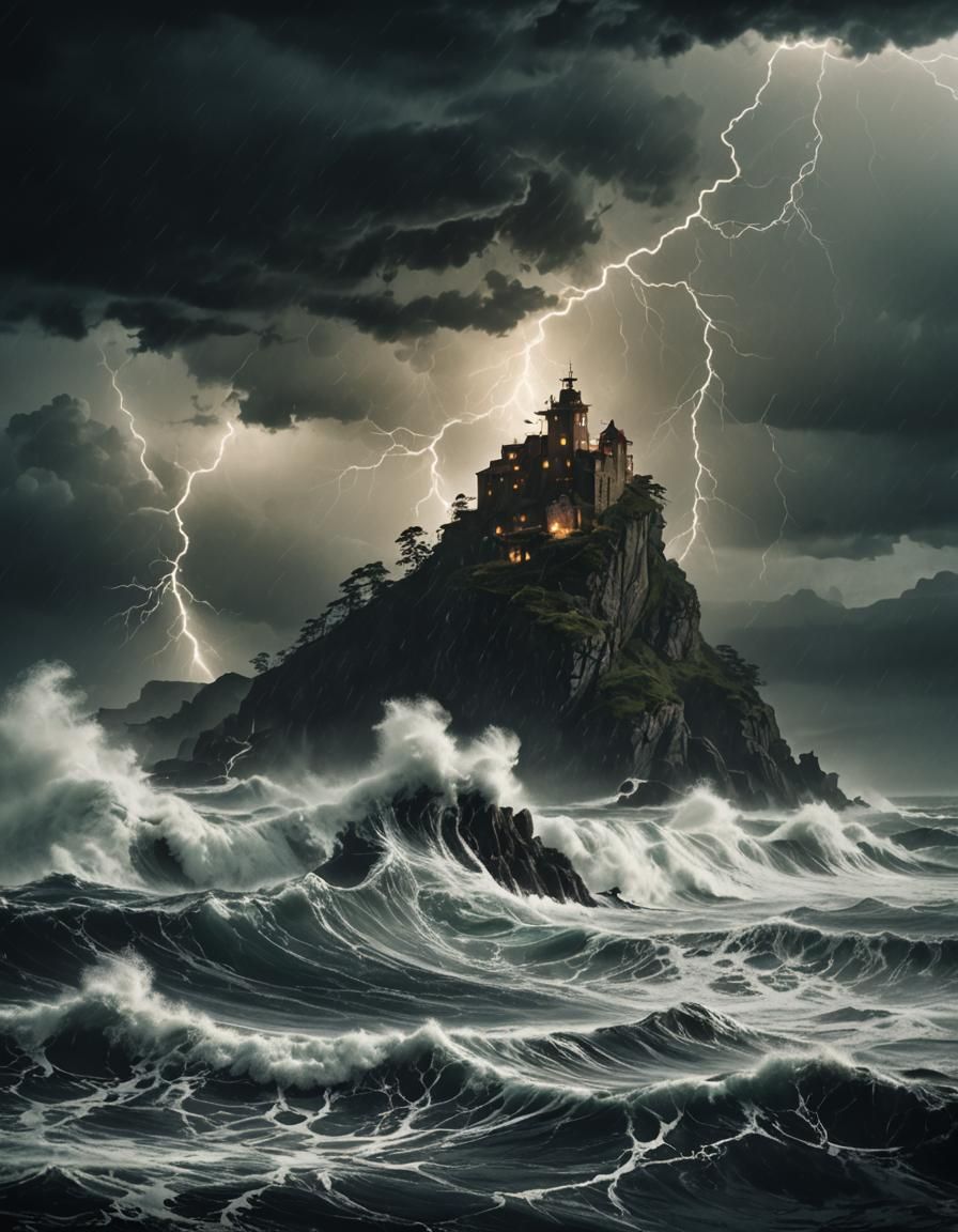 Stormy Sea Clash: Dark Fantasy Oceanic Scene