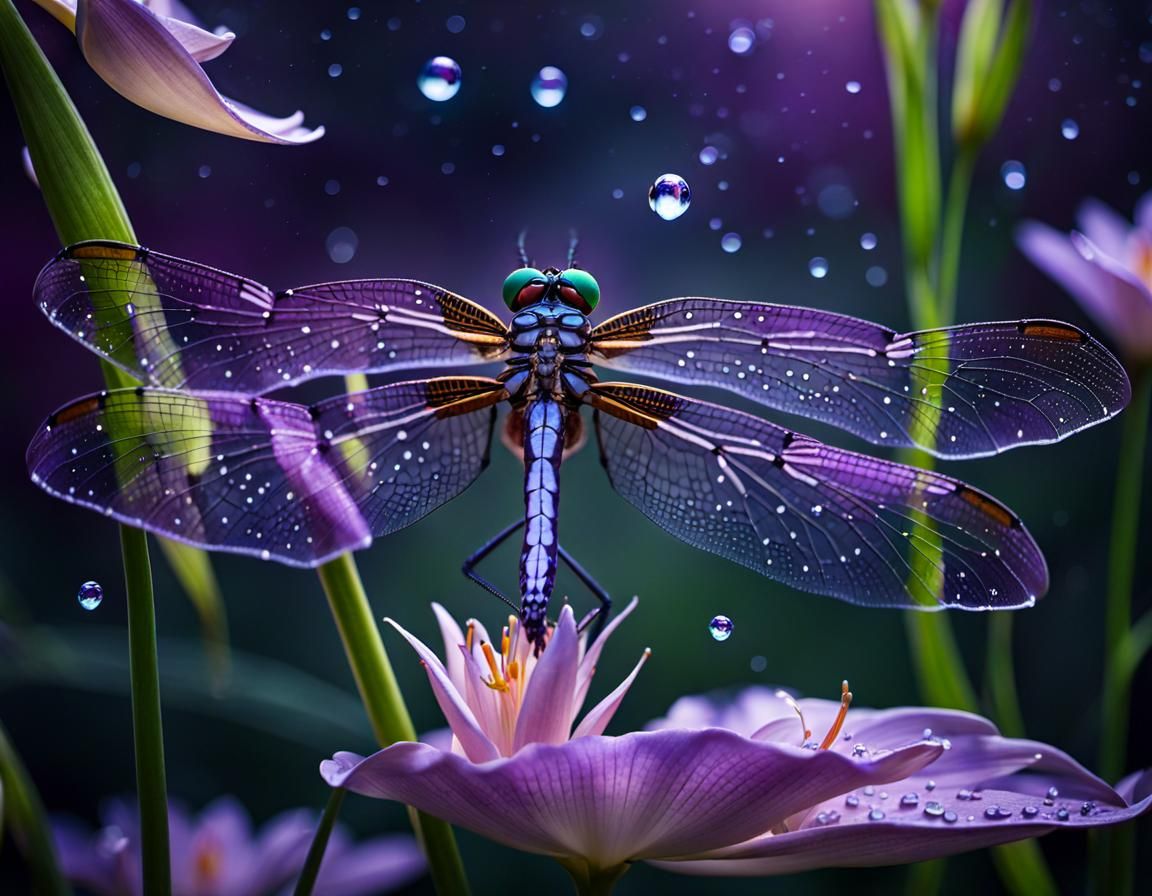 Purple Dragonfly on Lily