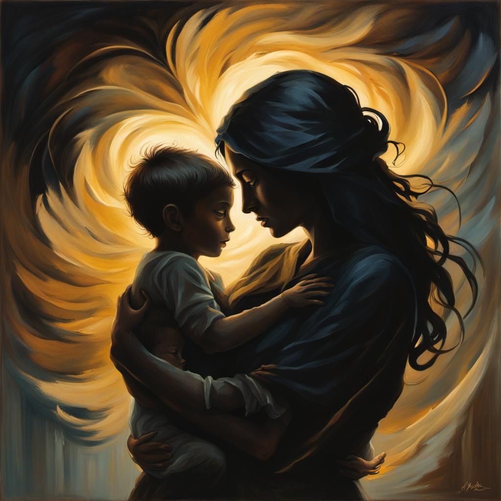 Mother's Protection: A Heart-wrenching Silhouette Painting