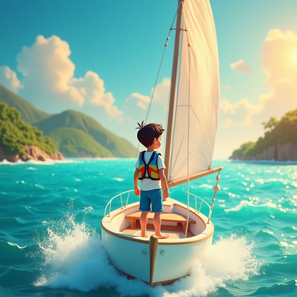 Boy's Voyage to Green Land: 3D Digital Art