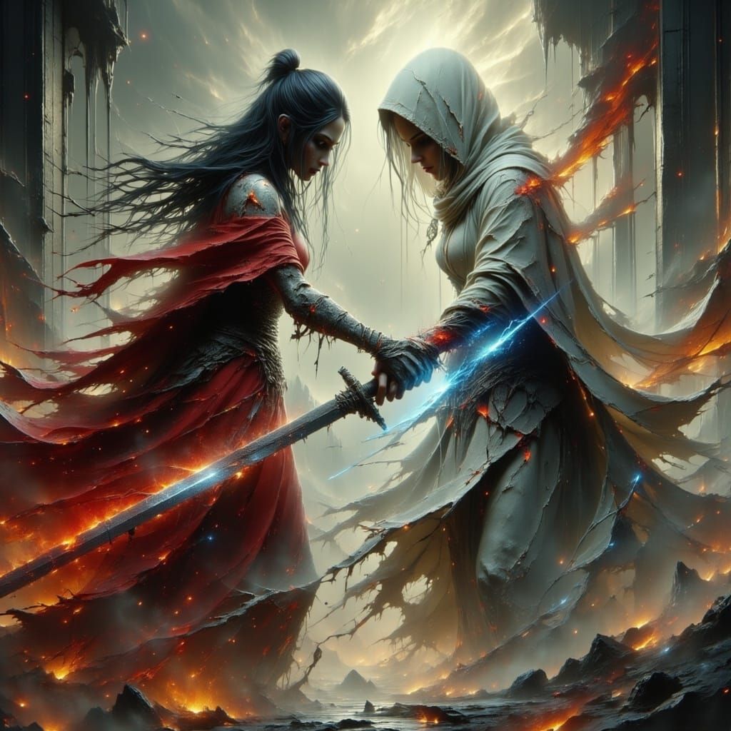 Ethereal Women Engage in Spiritual Duel in a Textural, Emoti...