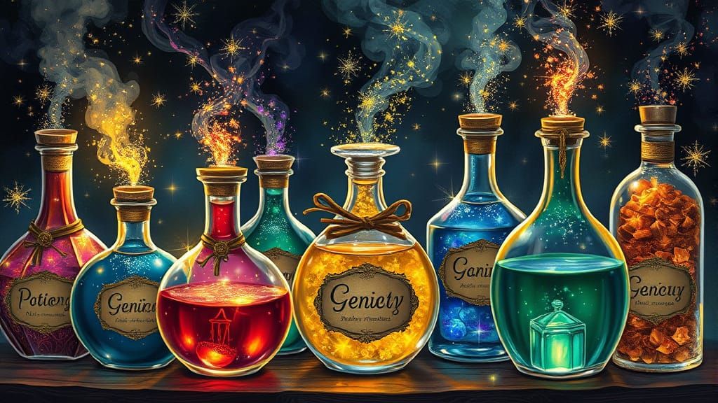 Sparkling Magic Potions with Stardust and Smoke