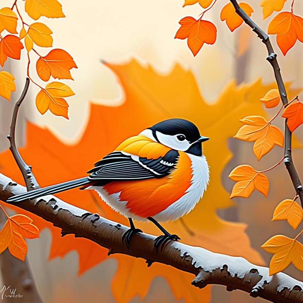 Charming Bird Portrait in Autumn Woods