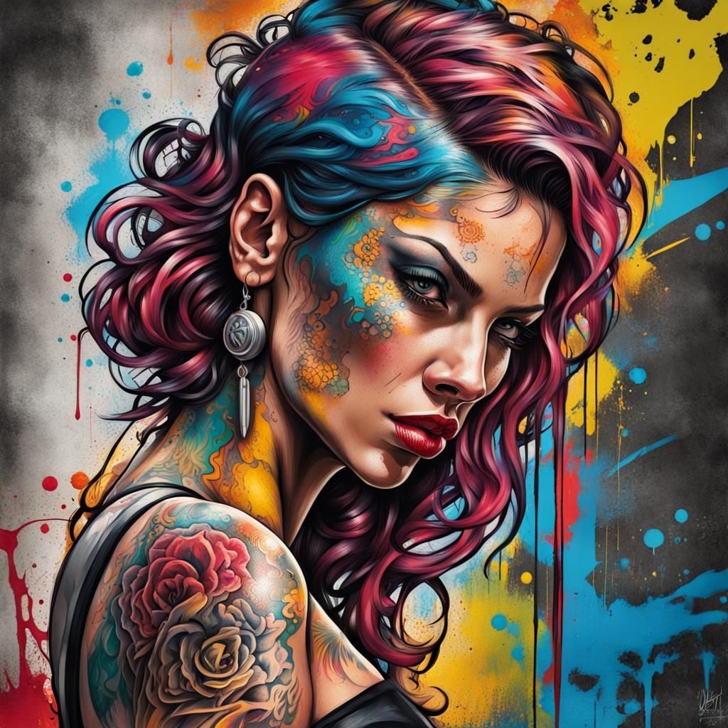 Gangster Woman Tango in Graffiti Art Style