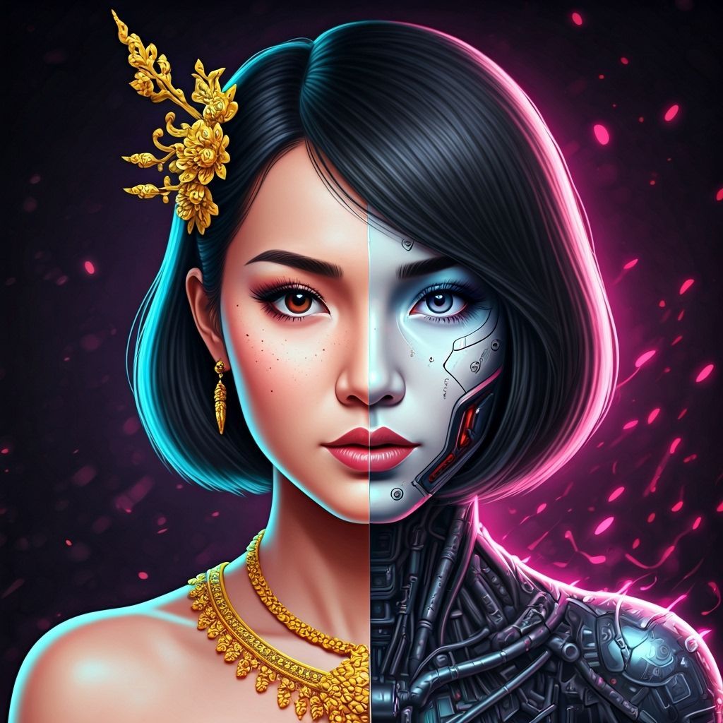 Thai Woman: Tradition and Cyberpunk Fusion