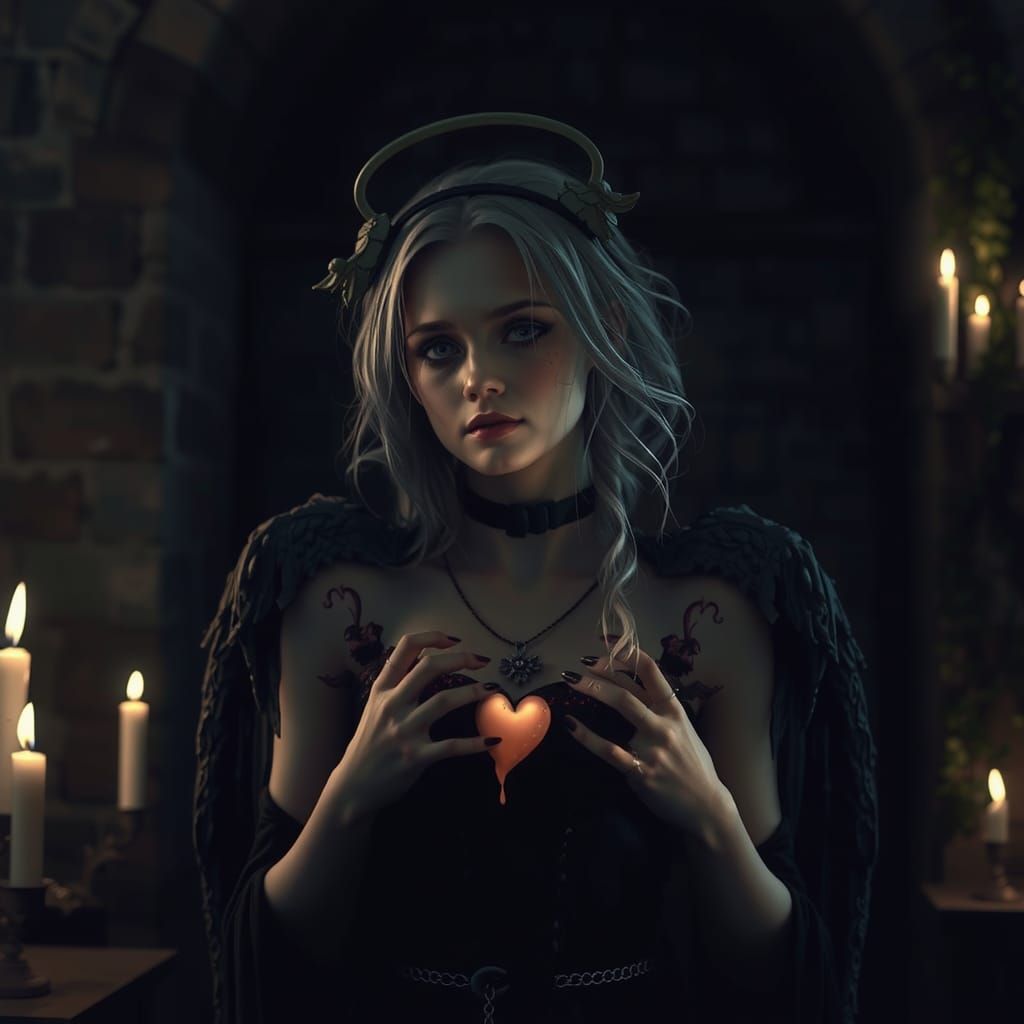 Gothic Angel in Ruined Castle: Ethereal Portrait