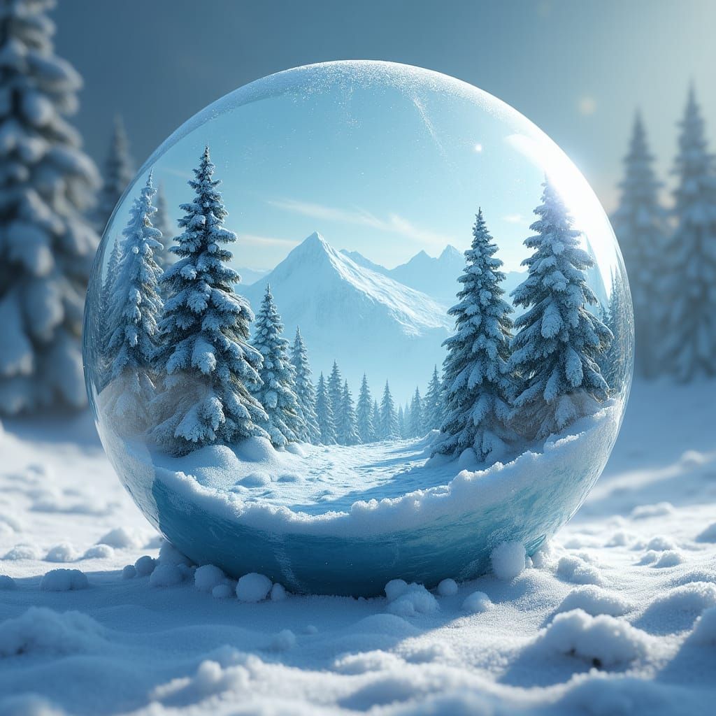 Snowy Landscape in Crystal Ball, Digital Painting