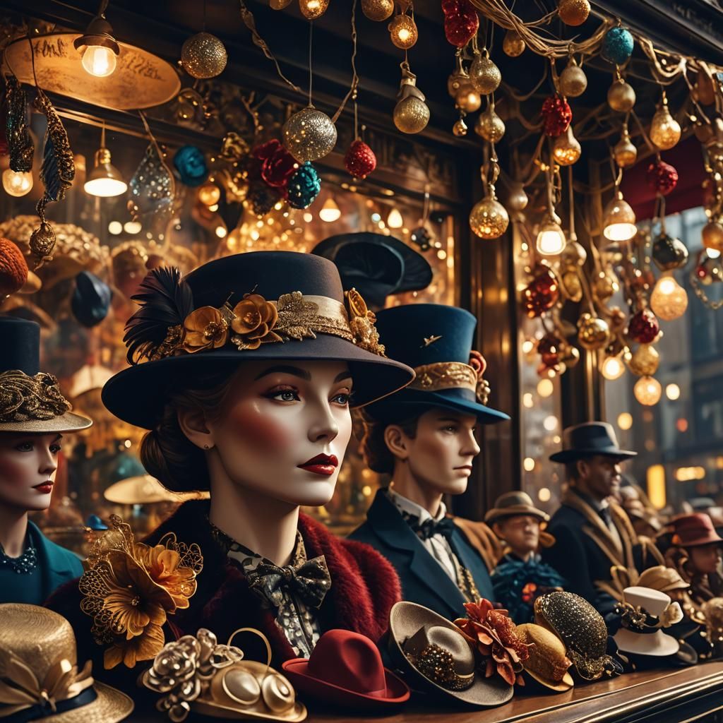 Manhattan Hat Shop Window in Golden Hour Light