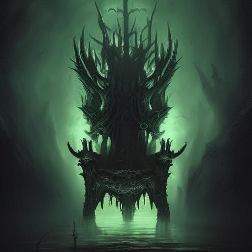 Cthulhu on Dark Throne in Dark Fantasy Style