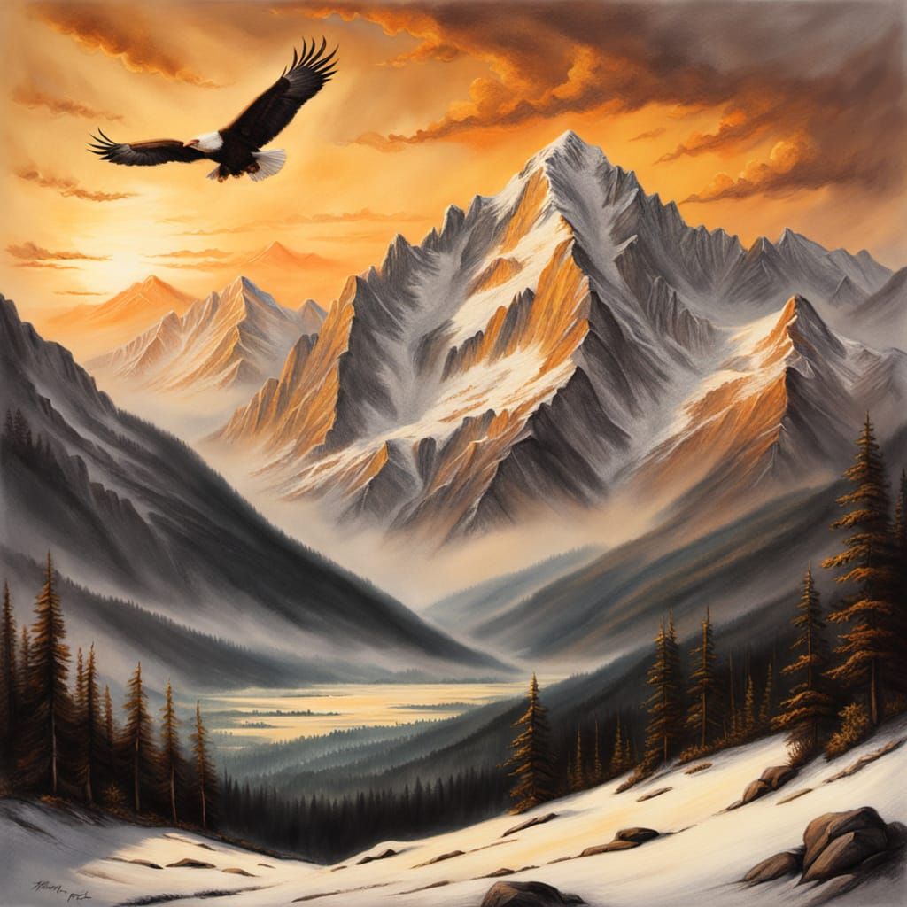 Majestic Mountain Range at Sunset in Charcoal