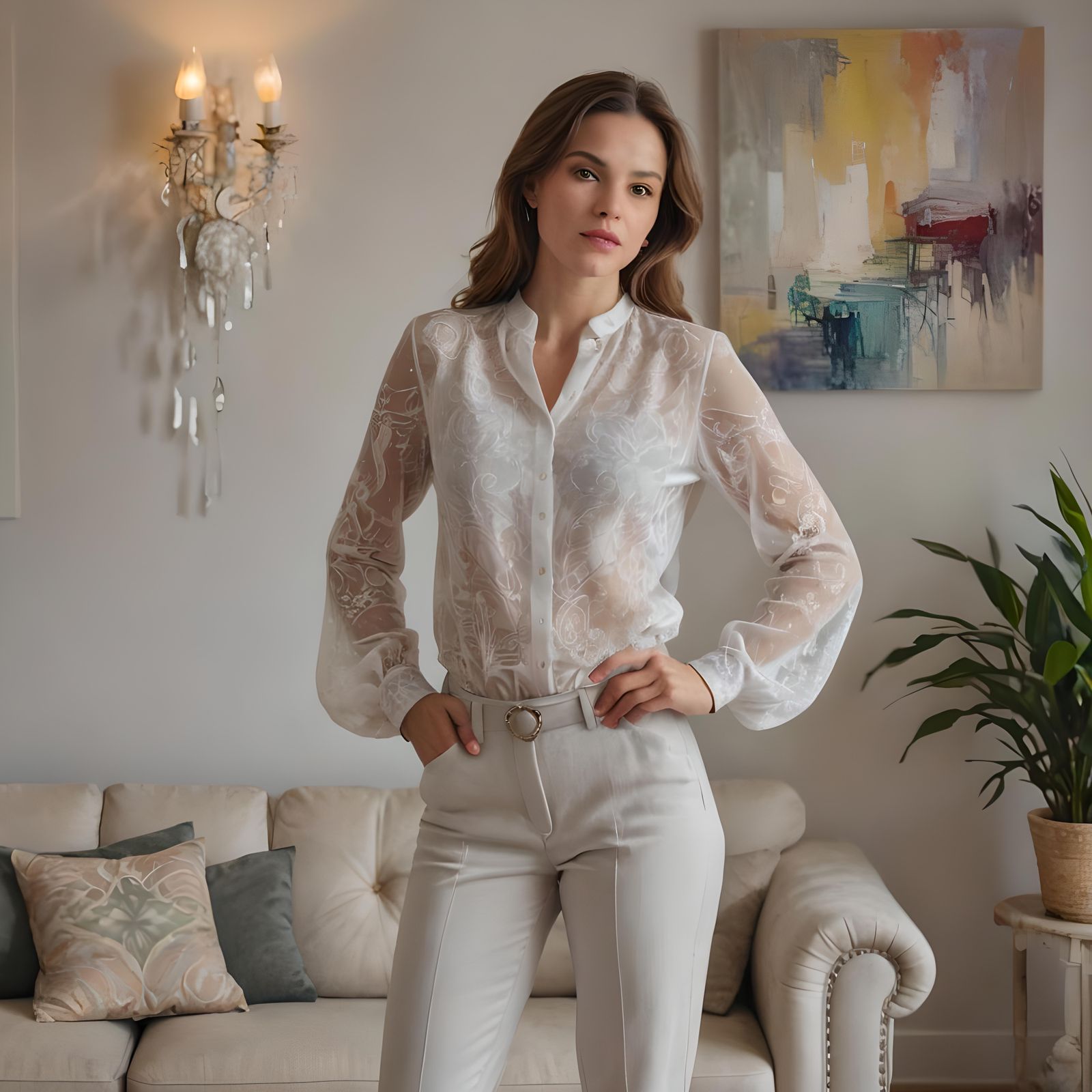 Confident Woman Poses in Cozy Interior