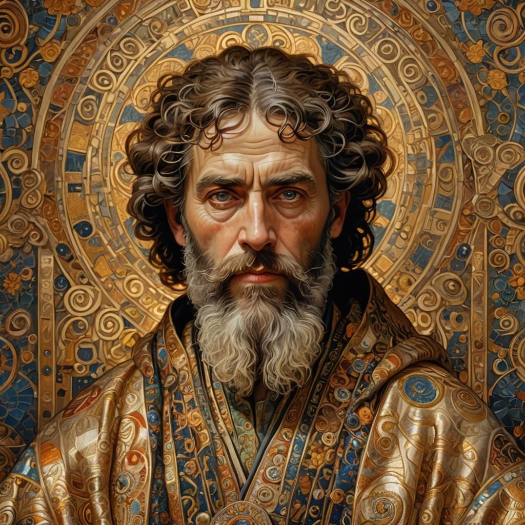 Bearded Man Portrait in Art Nouveau Style