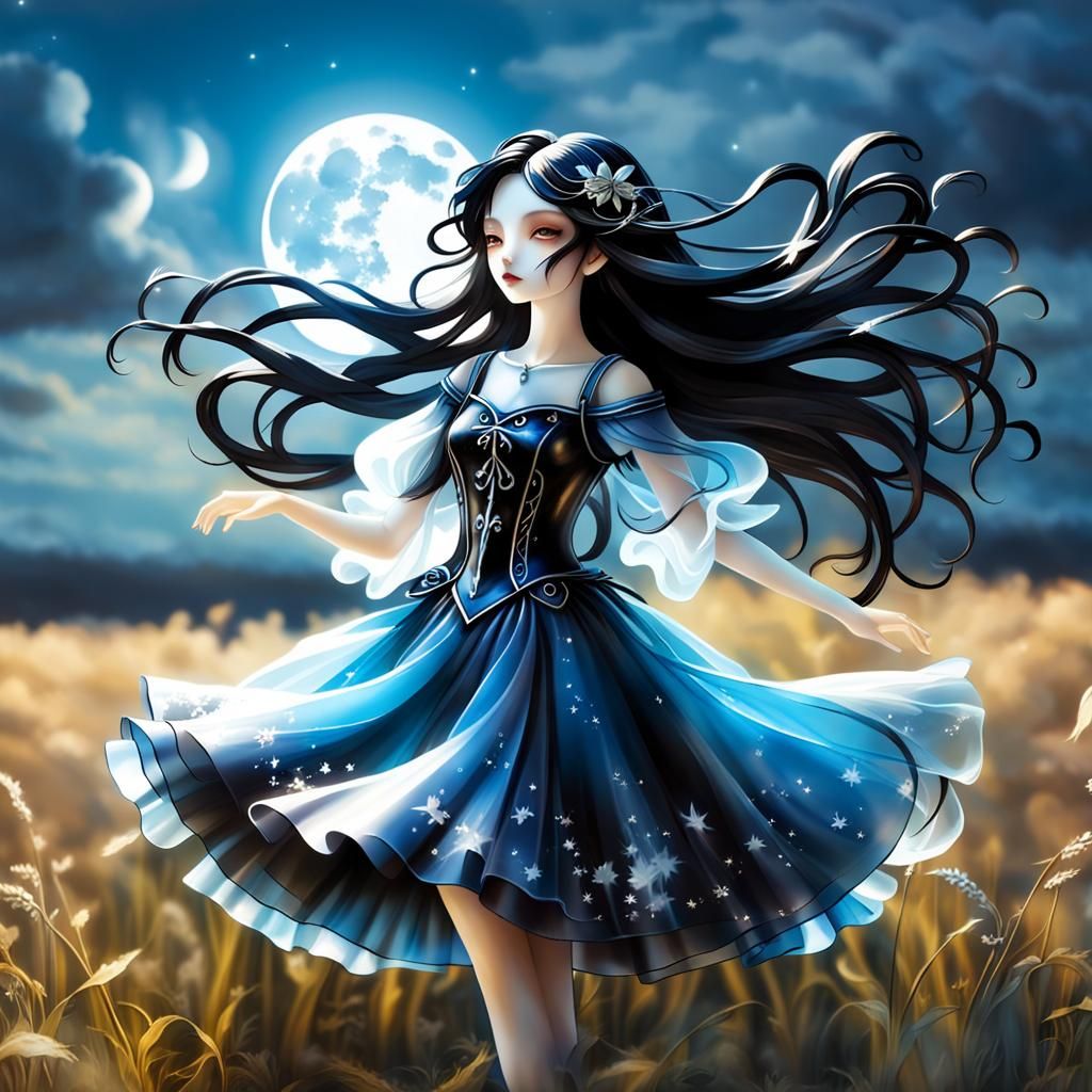 Enameled Glass Gothic Fairy Dancing in Moonlight