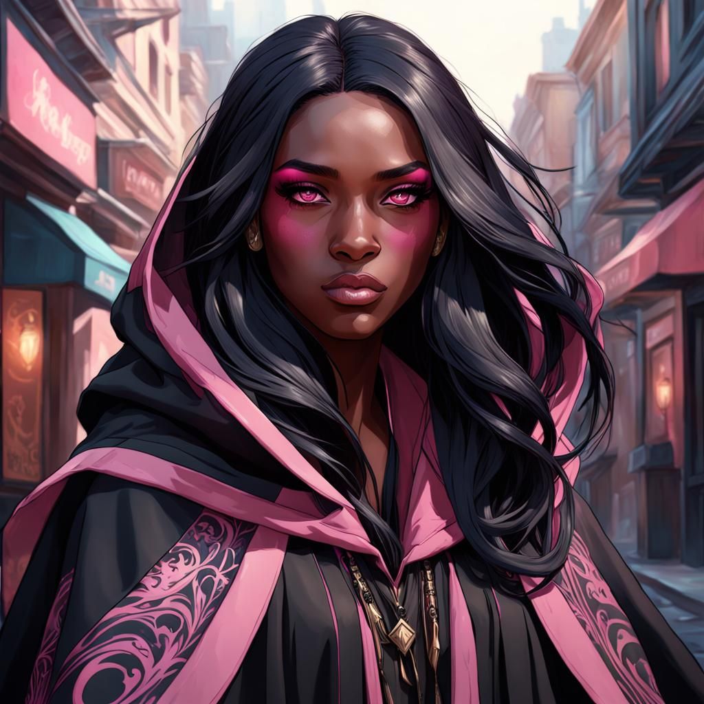 Black Teen in Cloak: Art Nouveau Portrait