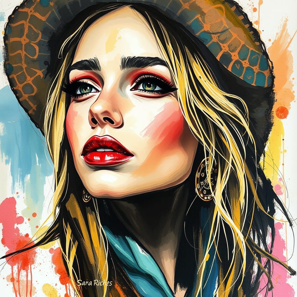 Portrait Full body beautiful Bohemian woman Metallic colors ...