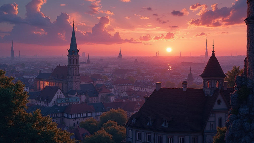 Nürnberg Twilight Panorama in Whimsical Anime Style