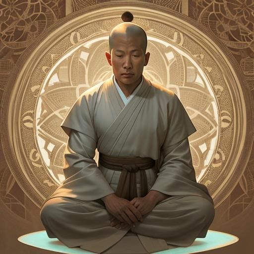 Zen Monk in Ligne Claire Style Illustration