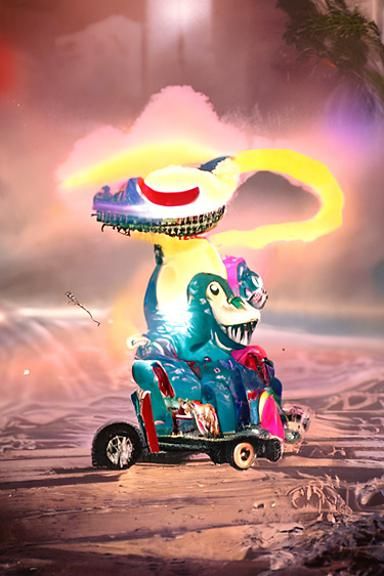 Disco Clown Rides Dinosaur Car: Movie Poster Art