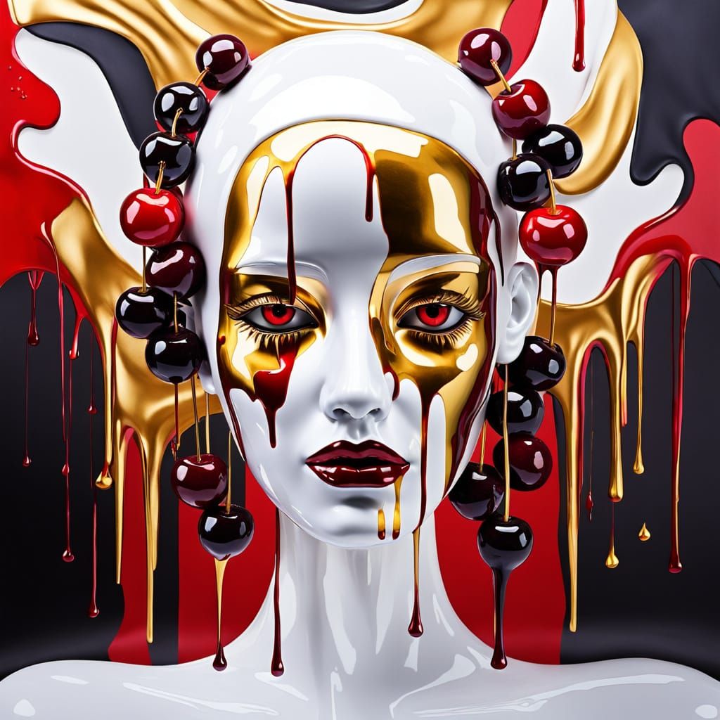 Surreal Mannequin Head Dripping Golden Syrup
