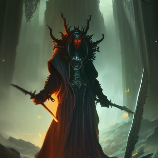 Dark Demonic Warlock Performing Magic